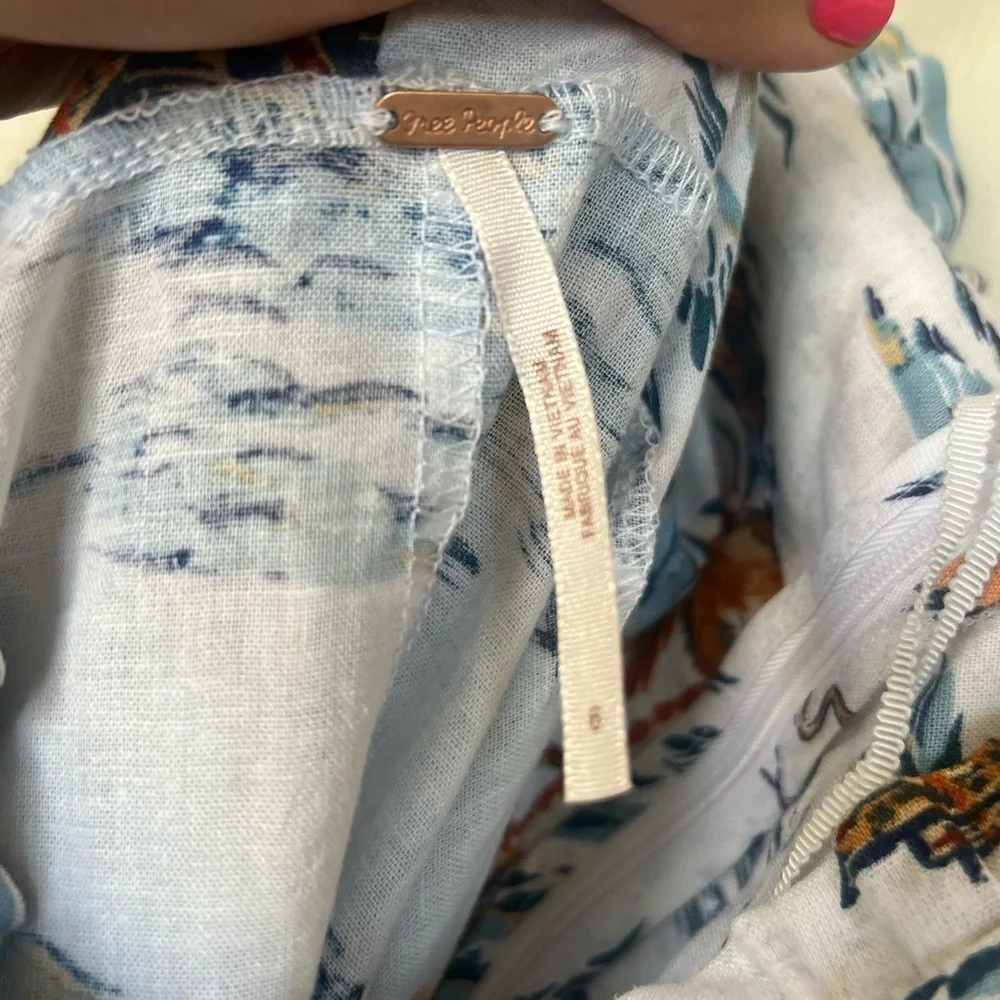 Free People Beach Party Dress, Tropical Linen Vacation Size 6 - Picture 14 of 16